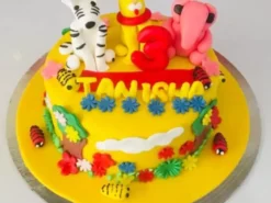 Animal Theme Yellow Fondant Cake