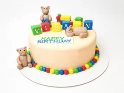 Bear and Blocks Theme Fondant Cake