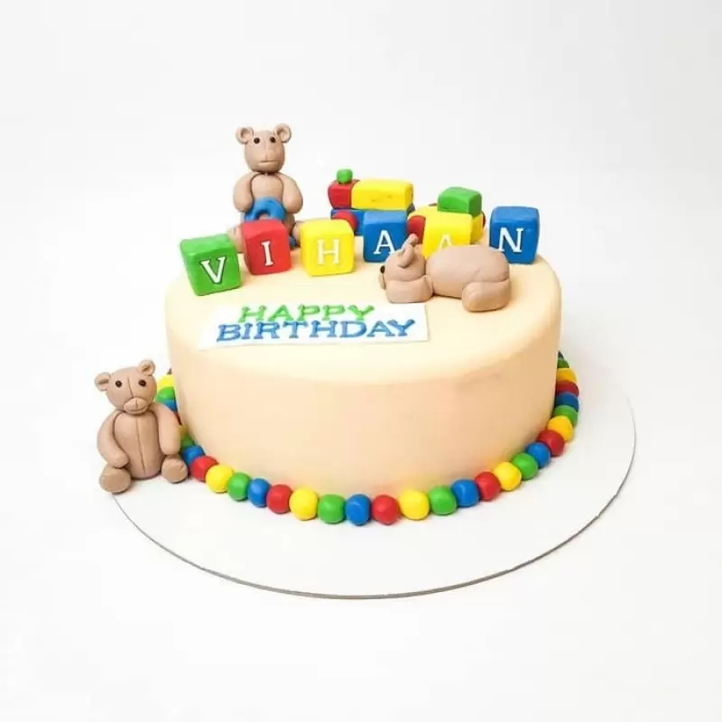 Bear And Blocks Theme Fondant Cake 3 Bear And Blocks Theme Fondant Cake