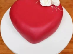 LallanTop Cake Shop's Blossoming Love Fondant Cake - Heart-shaped with red fondant cover