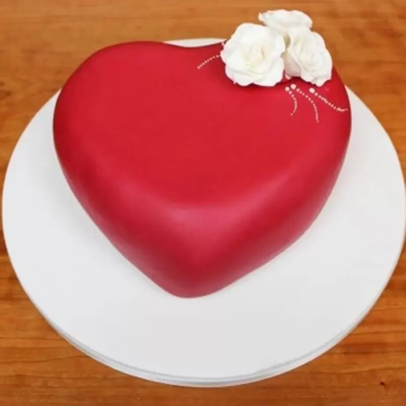 Blossoming Love Fondant Cake 3 Lallantop Cake Shop'S Blossoming Love Fondant Cake - Heart-Shaped With Red Fondant Cover