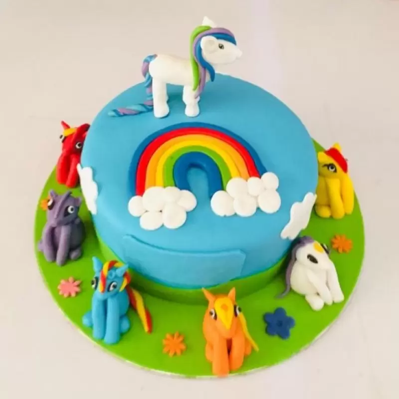 Blue Unicorn Theme Fondant Cake 3 Blue Unicorn Theme Fondant Cake