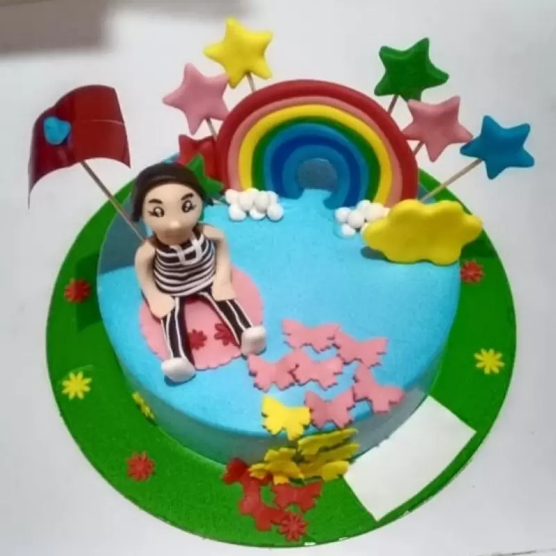 Kid And Rainbow Fondant Cake 3 Kid And Rainbow Fondant Cake