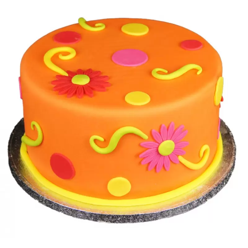 Orange Floral Theme Fondant Cake 3 Orange Floral Theme Fondant Cake From Lallantop Cake Shop - Delivery In East Delhi, South-East Delhi, Ghaziabad, And Noida