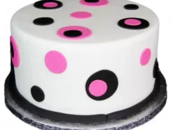 Pink Black Polka Dot Fondant Cake