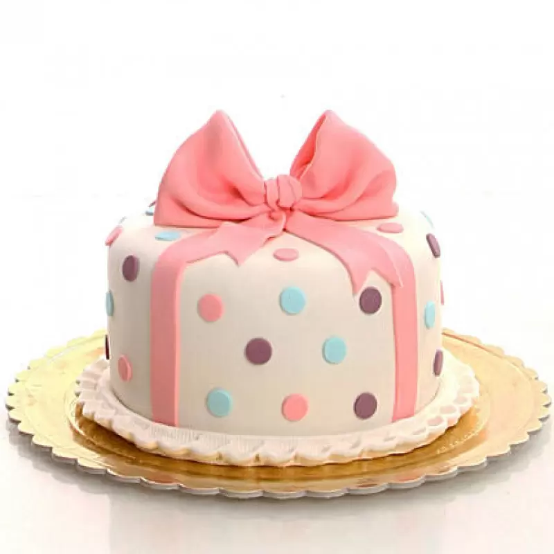 Pink Bow And Dots Fondant Cake 3 Pink Bow And Dots Fondant Cake