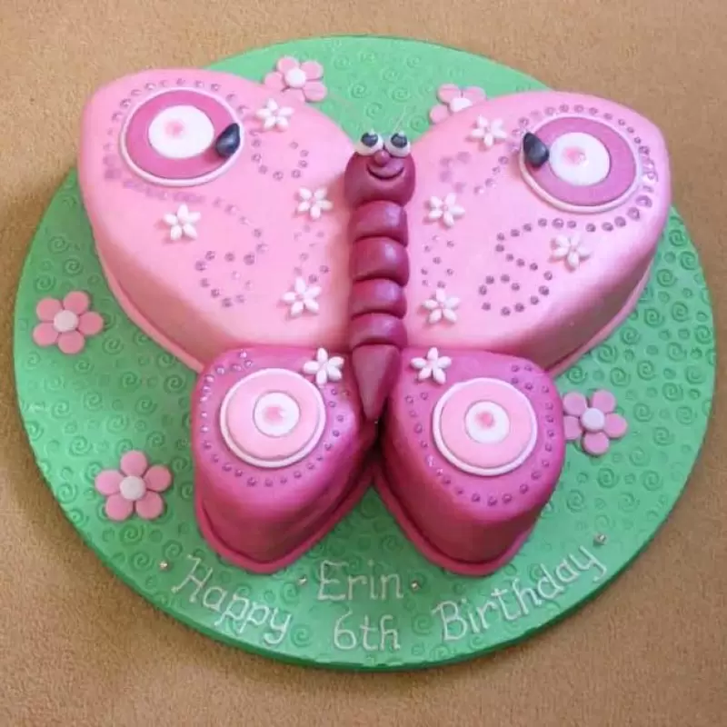 Pink Butterfly Fondant Cake 3 Pink Butterfly Fondant Cake
