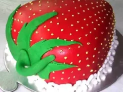 Strawberry Shape Fondant Cake