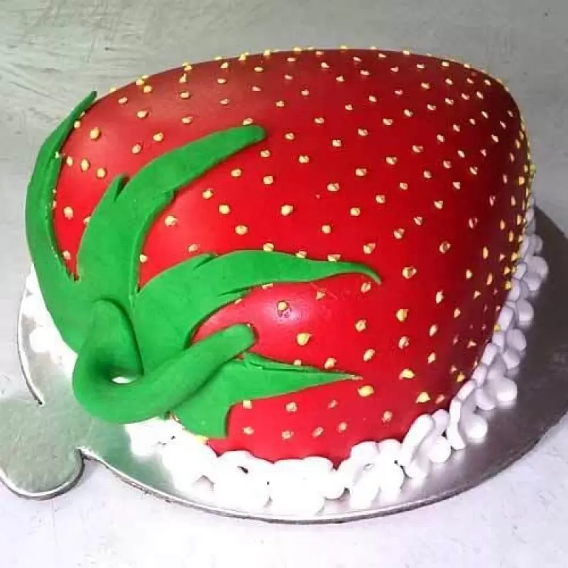 Strawberry Shape Fondant Cake 3 Strawberry Shape Fondant Cake