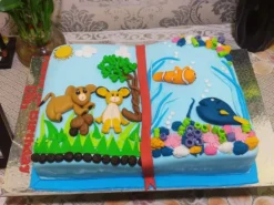 Animal in Book Theme Fondant Cake