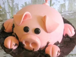 Pig Shape Fondant Cake
