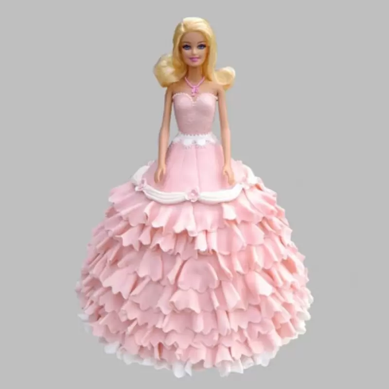 Pink Floral Barbie Fondant Cake 3 Pink Floral Barbie Fondant Cake