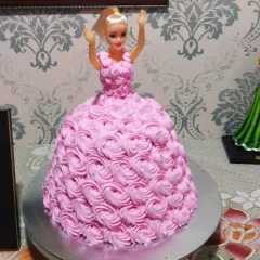 Pink Roses Barbie Doll Cake