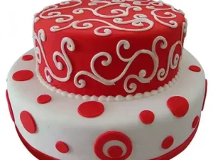 Red & White 2 Tier Fondant Cake