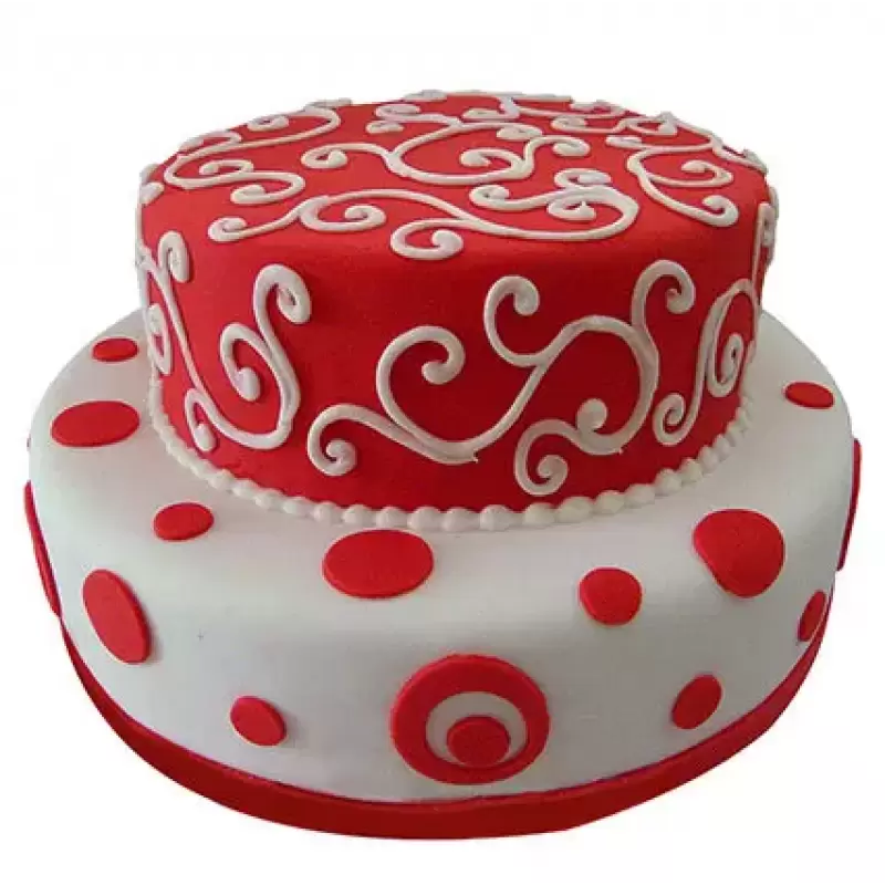 Red &Amp; White 2 Tier Fondant Cake 3 Red &Amp; White 2 Tier Fondant Cake