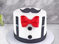 Suit and Mustache Theme Fondant Cake