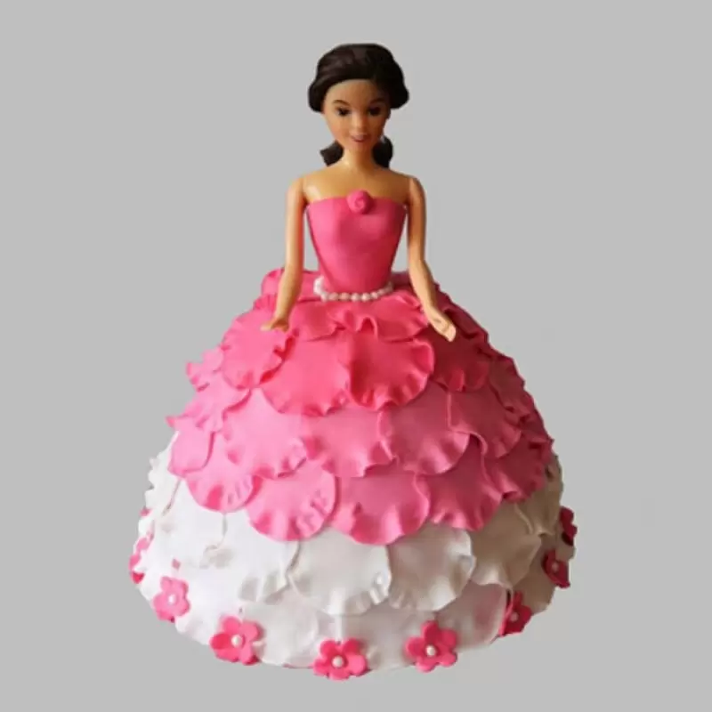 White And Pink Floral Barbie Fondant Cake 3 White And Pink Floral Barbie Fondant Cake