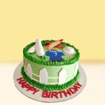 Cream Fondant Cricket Pitch Cake