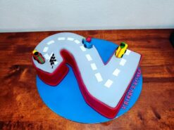 2 Number Car Race Fondant Cake