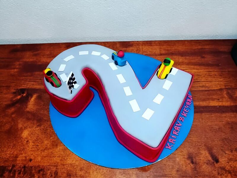 2 Number Car Race Fondant Cake 3 2 Number Car Race Fondant Cake