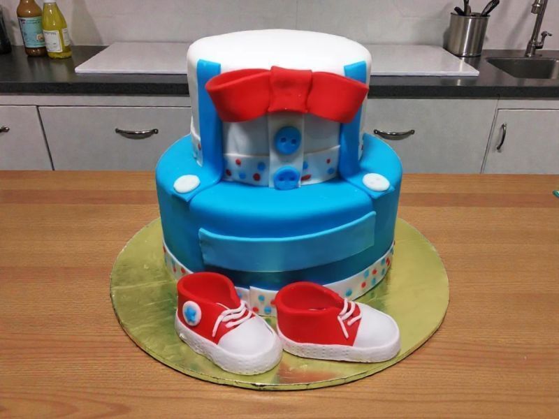 2 Tier Blue Baby Shower Fondant Cake 3 2 Tier Blue Baby Shower Fondant Cake