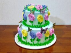 2 Tier Floral and Butterfly Theme Cake