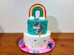 2 Tier Unicorn Rainbow Cake
