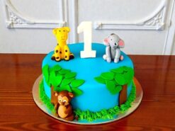 Animal Theme Blue Fondant Cake
