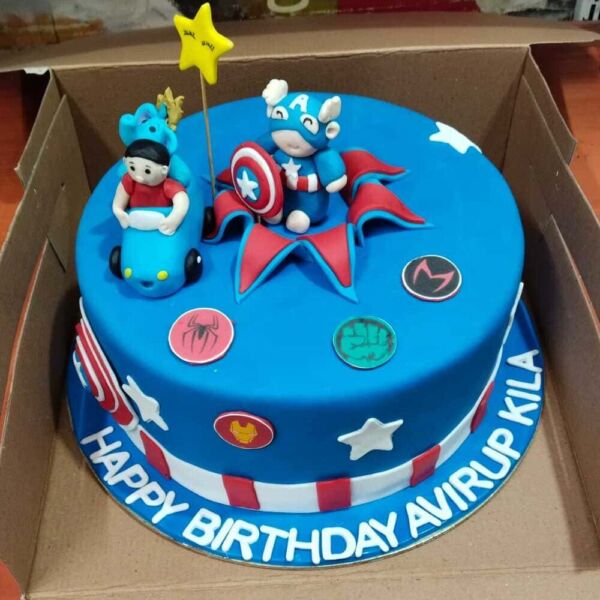 Baby Captain America Fondant Cake 3 Baby Captain America Fondant Cake from LallanTop Cake Shop - Delivery in East Delhi, South-East Delhi, Ghaziabad, and Noida.