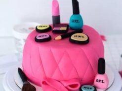 Pink Makeup Theme Fondant Cake
