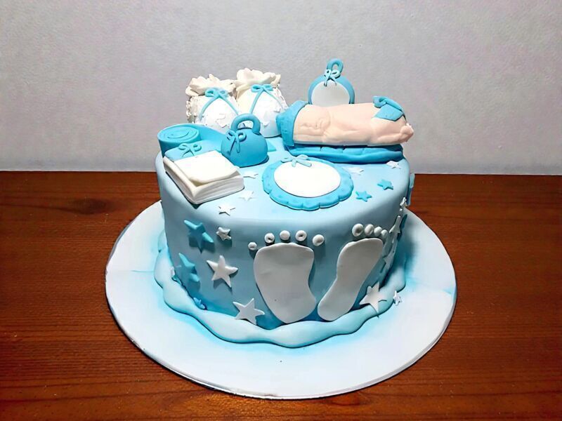 Baby Shower Light Blue Fondant Cake 3 Baby Shower Light Blue Fondant Cake