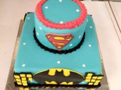 Alternative view of Batman and Superman Theme 2 Tier Cake