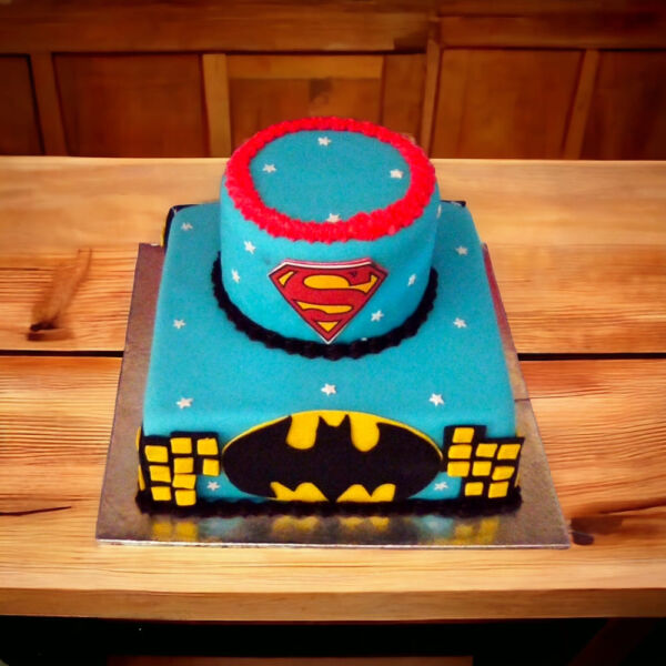 Batman and Superman Theme 2 Tier Cake 3 Batman and Superman Theme 2 Tier Cake