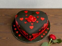 Black and Red Heart Fondant Cake