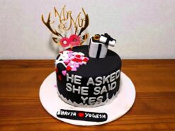 Black and White Engagement Fondant Cake