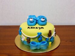Blue Baby Shoes Fondant Cake
