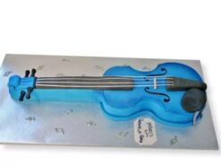 Blue Violin Shape Fondant Cake