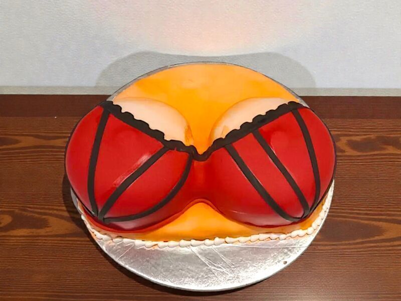 Boobs in Red Bra Fondant Cake 3 Boobs in Red Bra Fondant Cake