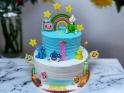 CocoMelon and Baby Shark Theme Cake