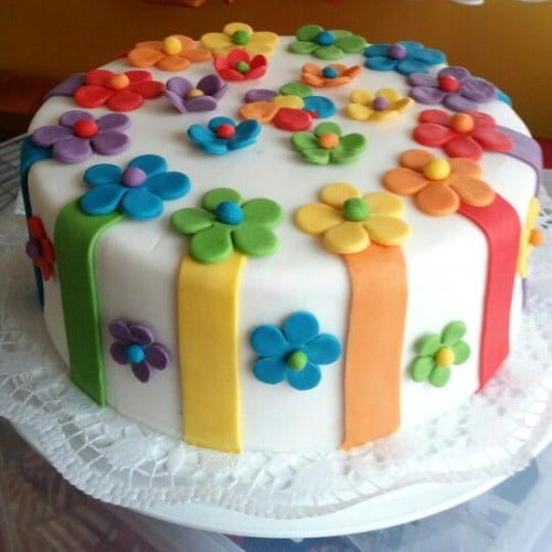 Colorful Floral Fondant Cake 3 Colorful Floral Fondant Cake