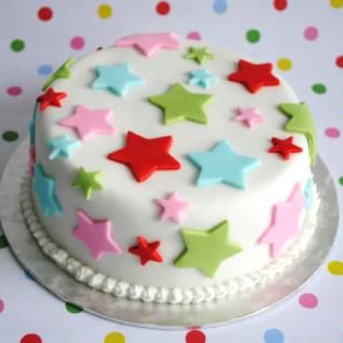 Colorful Stars Fondant Cake 3 Colorful Stars Fondant Cake