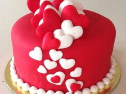 Red and White Heart Fondant Cake