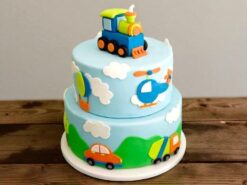 Colorful Two-Tiered Car Adventure Cake