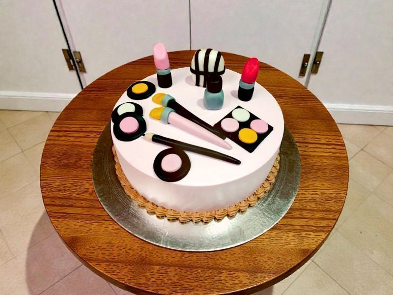 Cosmetics Theme Birthday Cake 3 Cosmetics theme birthday cake with fondant makeup items by Lallantop Cake Shop
