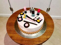 Cosmetics theme birthday cake with fondant makeup items by Lallantop Cake Shop