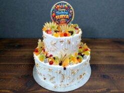 Deluxe Fresh Fruit & Almond Two Tier Cake