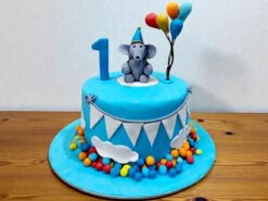 Elephant with Balloons 1st Birthday Cake
