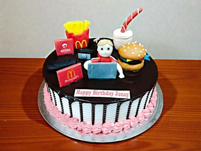 Foodie Lover Birthday Cake 3 Foodie lover birthday cake with burger fries and coffee fondant by Lallantop Cake Shop