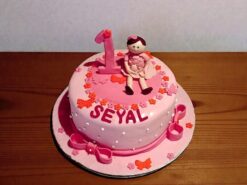 Girl 1st Birthday Pink Fondant Cake