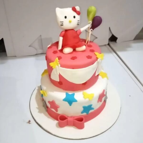 Hello Kitty Theme 2 Tier Fondant Cake 3 Hello Kitty Theme 2 Tier Fondant Cake